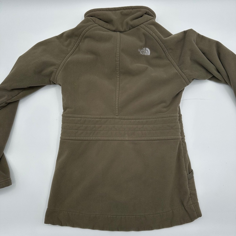 The North Face Womens Small Full Zip Fleece Jacket Green Snap Collar Preppy Coat - Picture 10 of 13